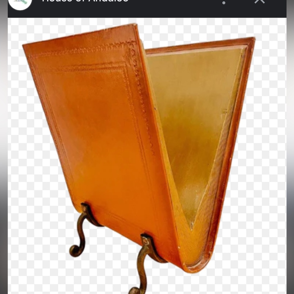 MCM AMAZING magazine rack shaped of brown leather-bound book cast iron legs